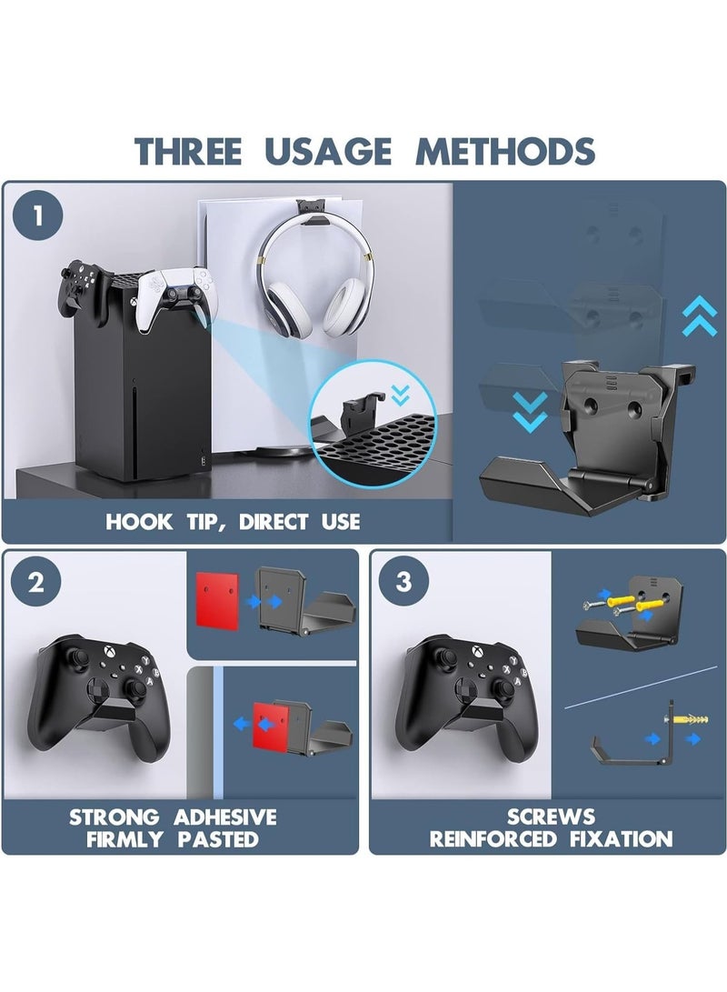 6PCS Removable Game Controller Wall Mount Holders - Strong Adhesive & Screw-Mounted Controller Holder with Headset Hanger Hook  Compatible with Video Game Controllers & Headphones - Image 3